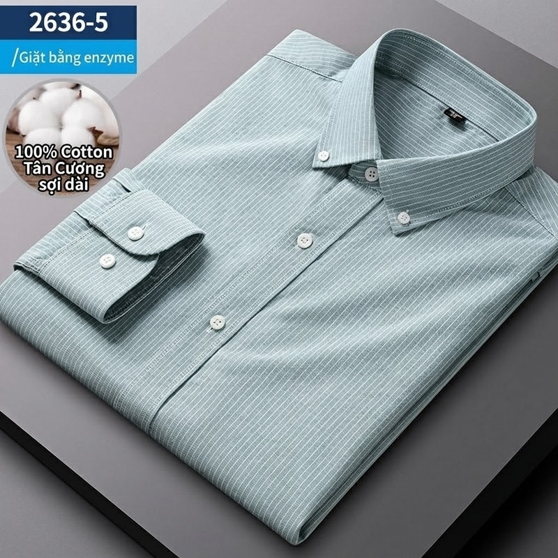 Áo Sơ Mi Nam Tay Dài Cotton Oxford Giặt Nước Kẻ Caro Mặc Đơn Giản Lót Trong Công Sở Màu Trắng, Xanh Dương, Xám, Hồng...