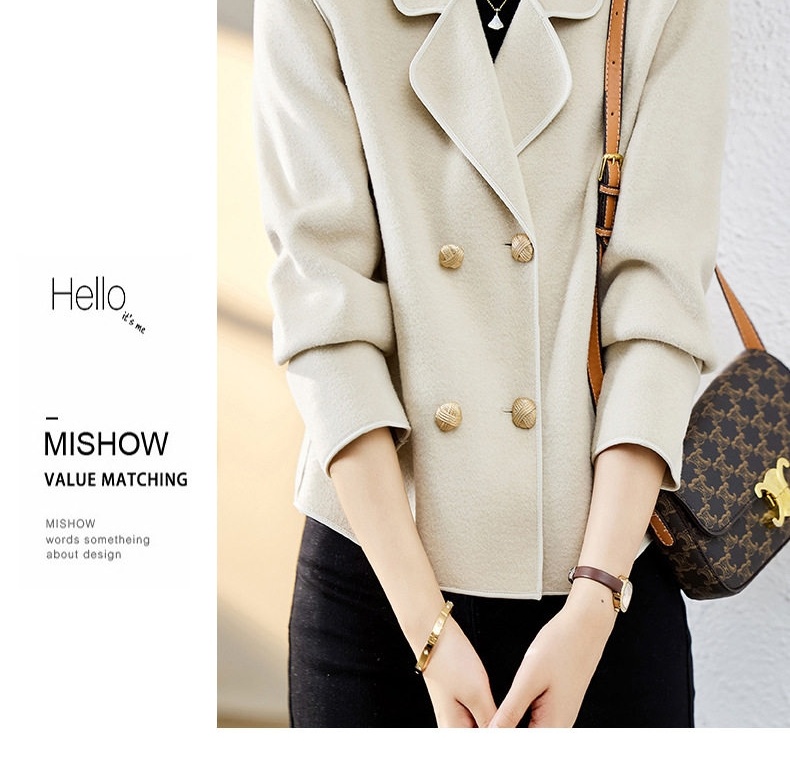 Áo Khoác Dạ Nữ Ngắn Hai Mặt Dáng Blazer Thanh Lịch Màu Be, Nâu chi tiết 26
