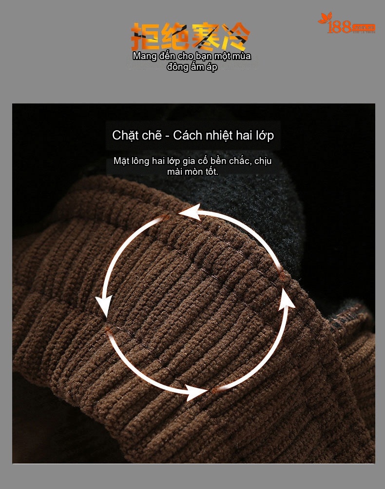 Quần Dài Nam Ống Rộng Lót Lông Cừu Giữ Ấm Chất Âu Cotton Co Giãn Màu Đen, Nâu, Be chi tiết 5