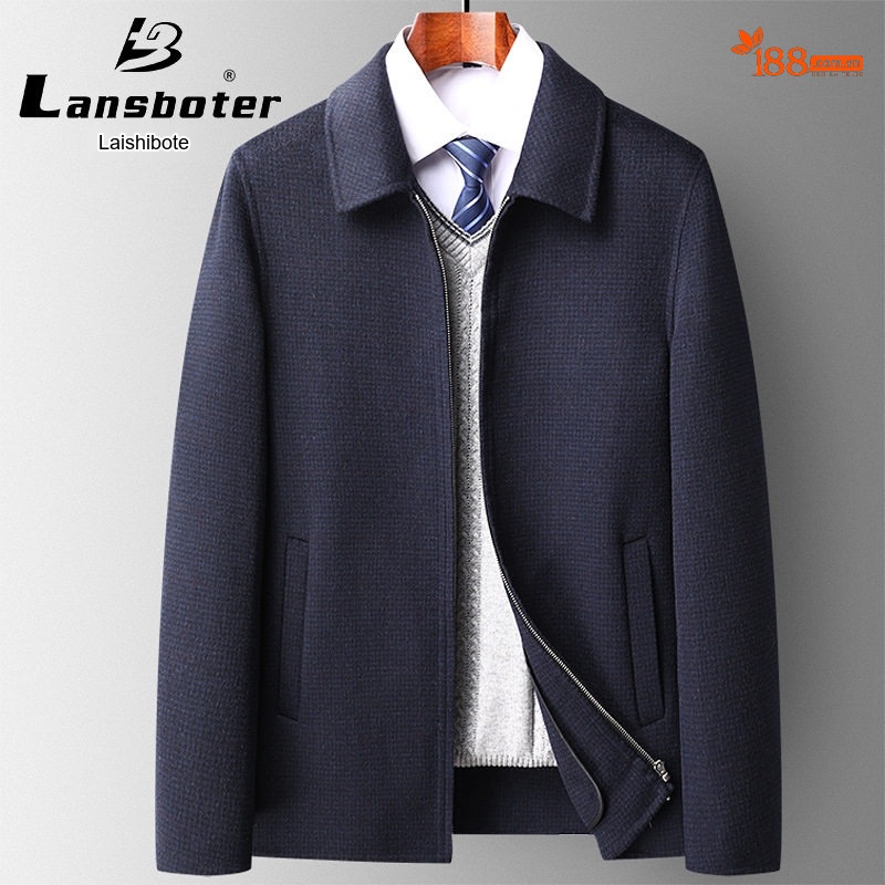 Áo Khoác Nam Hai Mặt Nỉ Lông Cừu Cổ Bẻ Dáng Bomber Màu Xanh Navy