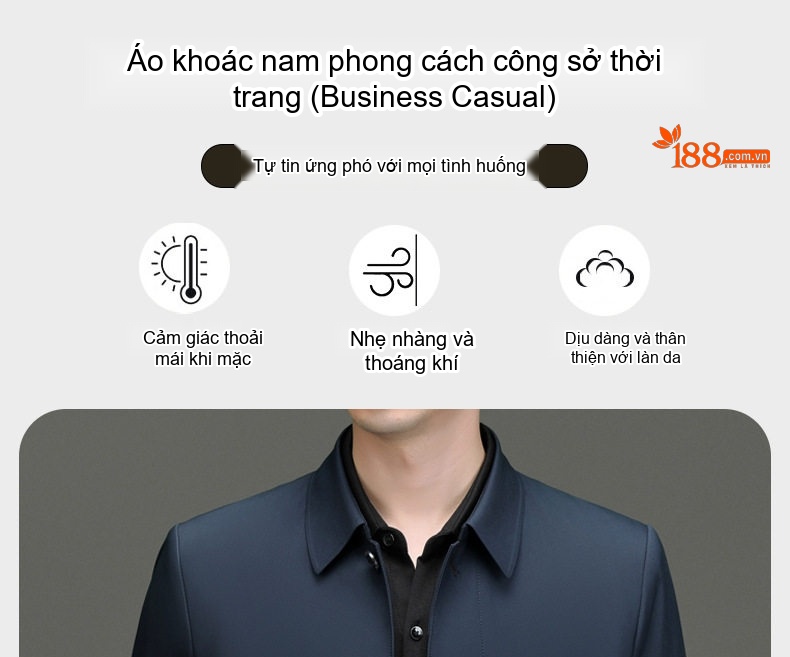 Áo Khoác Nam Cổ Bẻ Cúc Bấm Trung Niên Chất Vải Mềm Mịn Không Nhăn Màu Xanh Navy, Xám chi tiết 1