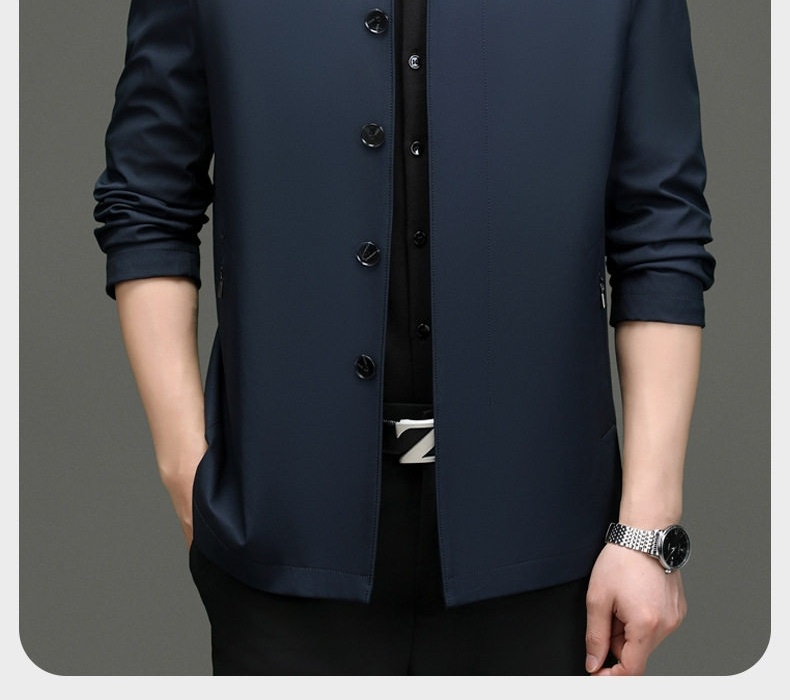 Áo Khoác Nam Cổ Bẻ Cúc Bấm Trung Niên Chất Vải Mềm Mịn Không Nhăn Màu Xanh Navy, Xám chi tiết 2