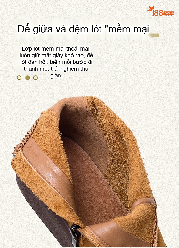 Boot Nữ Da Lộn Đế Dày Khóa Kéo Bên Hông Phong Cách Retro Chiều Cao Đế Khoảng 3cm Màu Đỏ Rượu, Vàng chi tiết 7