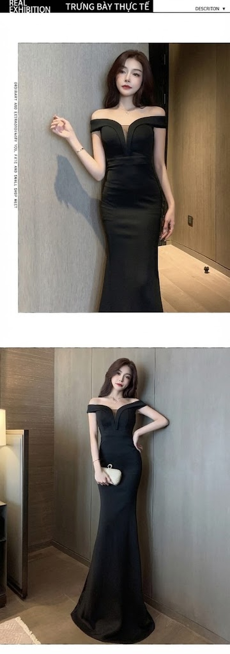 Váy Đầm Dự Tiệc Nữ Hở Vai Cổ Chữ U Dáng Ôm Body Dài Thướt Tha Màu Đen, Trắng chi tiết 4