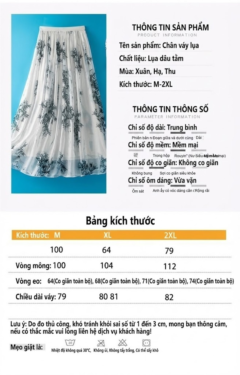 Chân Váy Midi Nữ Lụa Tơ Tằm Họa Tiết Bohemian Cạp Cao Màu Trắng chi tiết 5