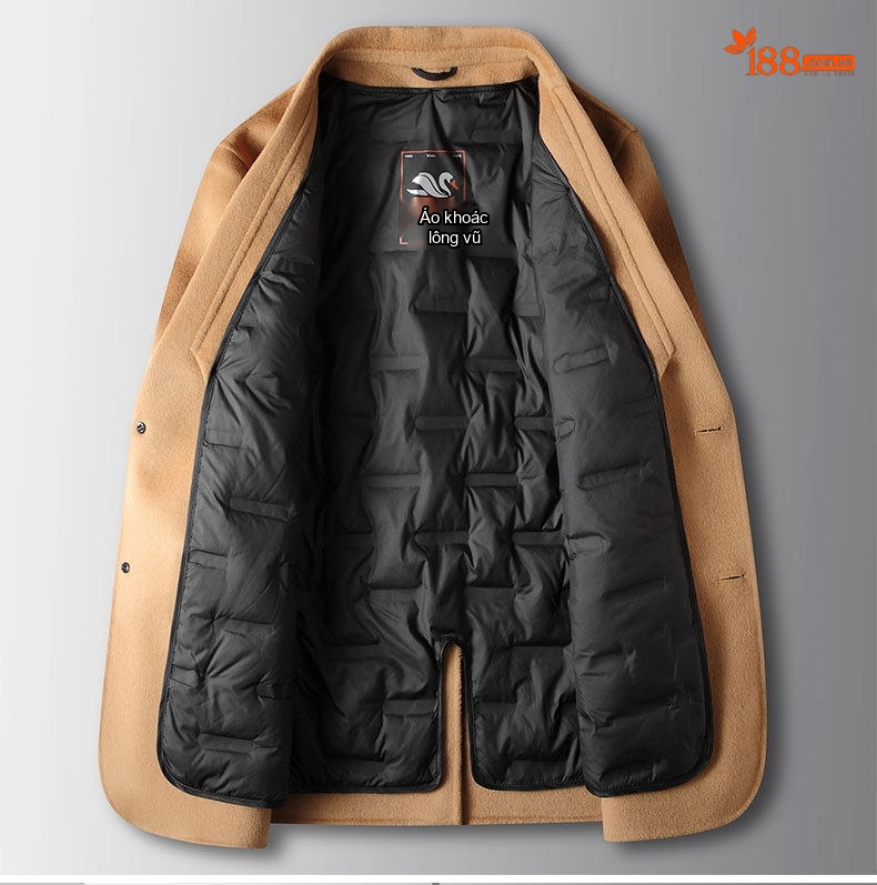 Áo Blazer Nam Len Lông Cừu Áo Vest Công Sở Thu Đông Lót Lông Vũ Màu Be chi tiết 10