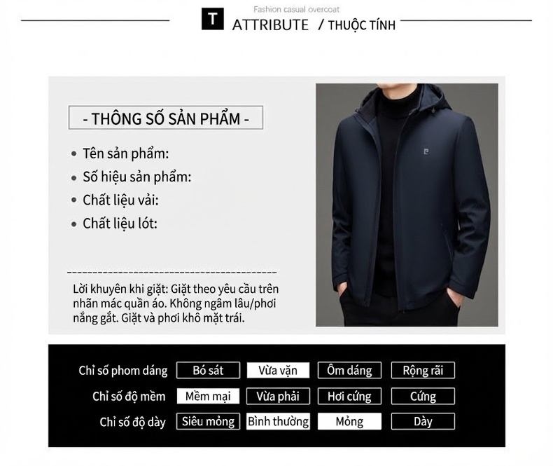 Áo Khoác Parka Nam Dáng Ôm Có Mũ Trùm Đầu Giữ Ấm Lót Lông Màu Đen, Xanh Navy chi tiết 7