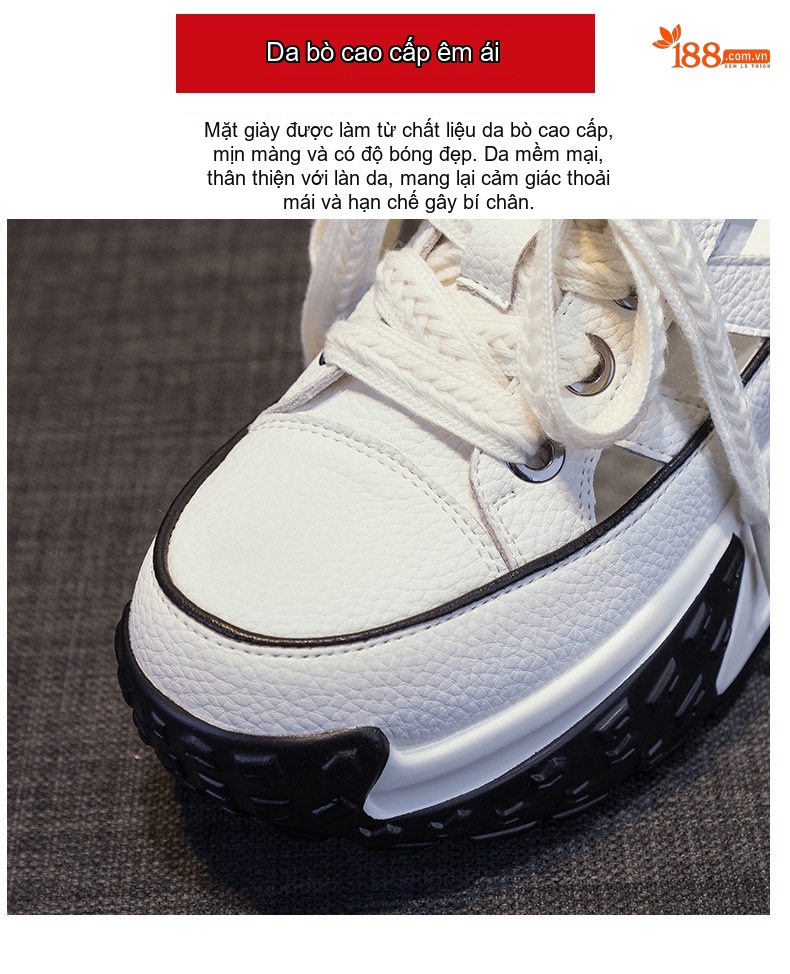 Giày Sneaker Nữ Da Thật Lỗ Thoáng Khí Đế Dày Chiều Cao Đế Khoảng 5cm Màu Đỏ, Trắng, Vàng, Đen... chi tiết 8