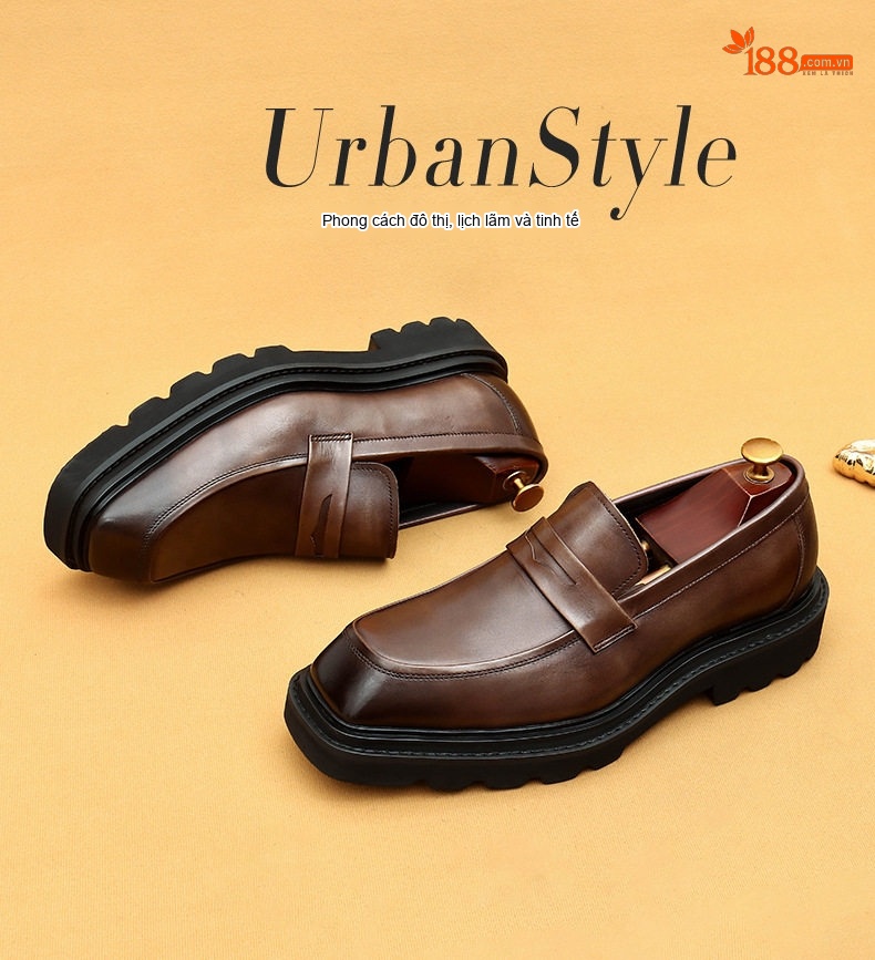 Giày Lười Nam Da Bò Đế Cao Chiều Cao Đế Khoảng 4cm Màu Đen, Nâu chi tiết 1