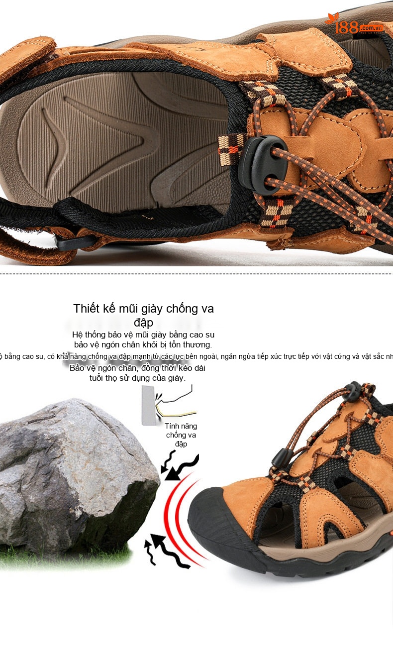 Sandal Da Bò Nam Quai Hậu Outdoor Đế Cao 3cm chi tiết 39