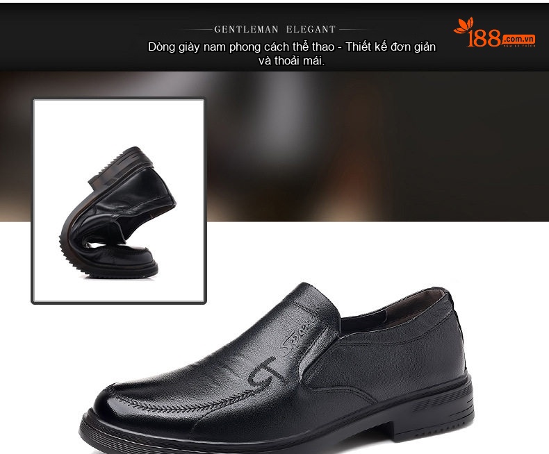 Giày Tây Buộc Dây Nam Da Bò Chiều Cao Đế Khoảng 3cm Màu Đen chi tiết 7