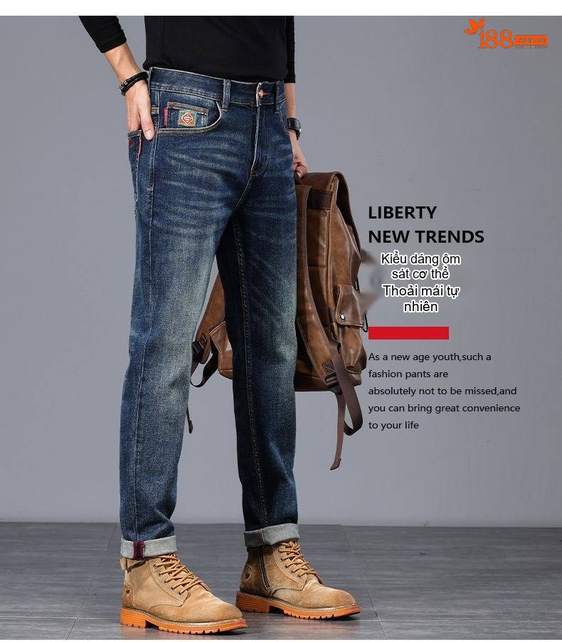 Quần Jeans Nam Ống Đứng Cao Cấp Dáng Ôm Vừa Vặn Màu Xanh Denim chi tiết 3