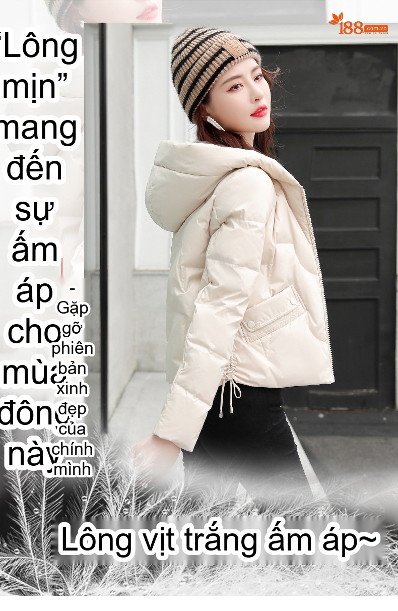 Áo Phao Nữ Dáng Ngắn Thiết Kế Thời Trang, Áo Khoác Nữ Lót Lông Vịt Trắng Dày Dặn Màu Kem, Đen chi tiết 1