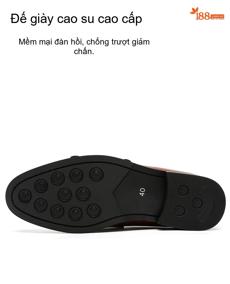 Giày Lười Nam Da Thật Hai Khóa Chiều Cao Đế Khoảng 3cm Màu Nâu chi tiết 8
