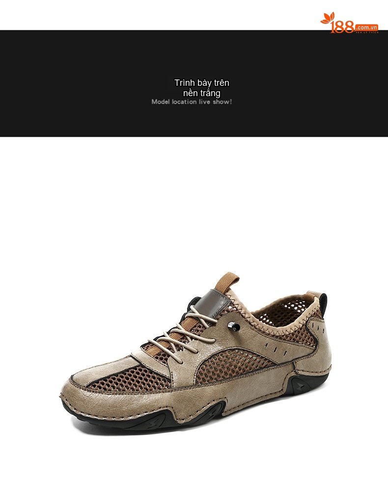 Giày Thể Thao/Sneaker Nam Da Bò Lưới Thoáng Khí Chiều Cao Đế Khoảng 3cm Màu Nâu, Xám, Đen chi tiết 42