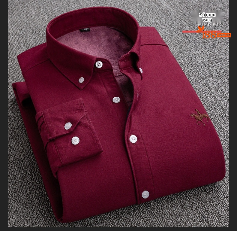 Áo Sơ Mi Dài Tay Nam Cotton Oxford Lót Lông Dày Dặn Giữ Ấm Màu Trắng, Hồng, Xanh Dương, Xám... chi tiết 8