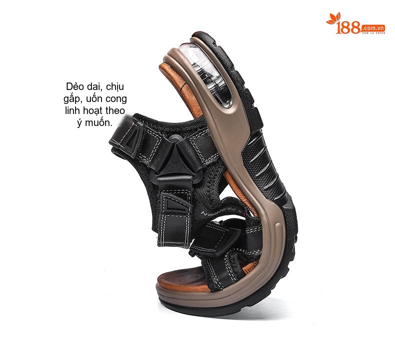 Dép Sandal Nam Da Thật Hở Ngón Thoáng Khí Chiều Cao Đế Khoảng 4cm Màu Nâu, Đen chi tiết 11