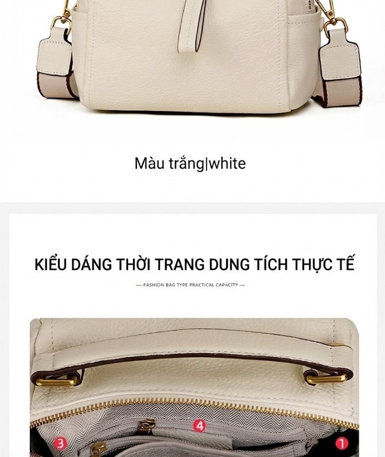 Túi Xách Nữ Da Bò Boston Pillow Cầm Tay Đeo Chéo Màu Trắng, Nâu, Đen chi tiết 8
