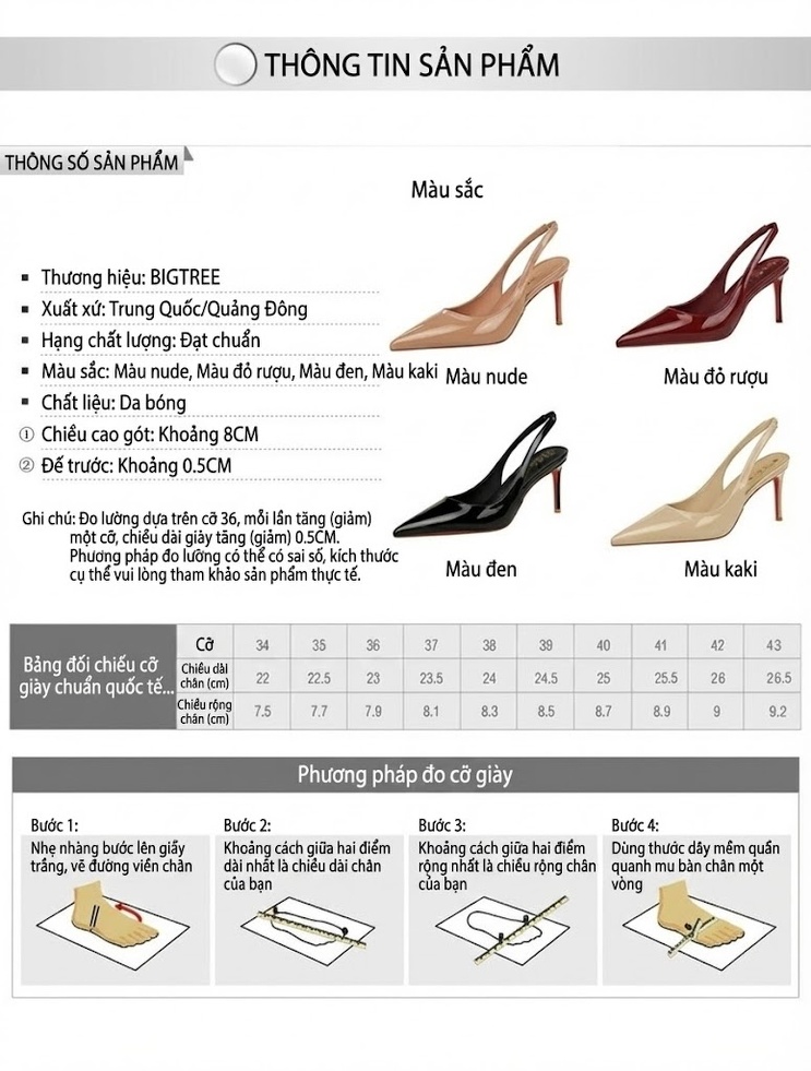 Giày Cao Gót Nữ Mũi Nhọn Hở Gót Da Bóng Chiều Cao Đế Khoảng 6cm Màu Nude, Đỏ, Đen, Kem... chi tiết 1