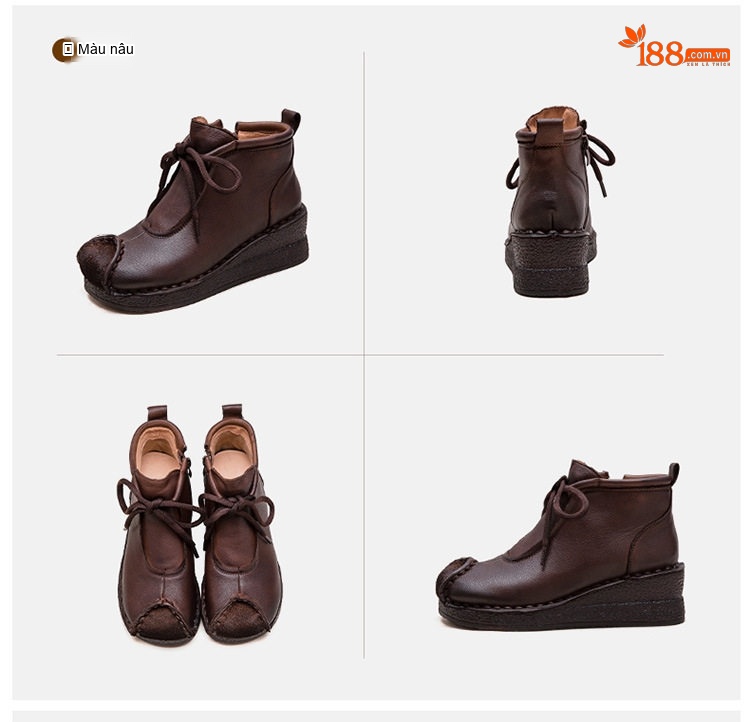 Boot Nữ Da Bò Cổ Ngắn Đế Xuồng Chiều Cao Đế Khoảng 4cm Màu Đen, Nâu chi tiết 18