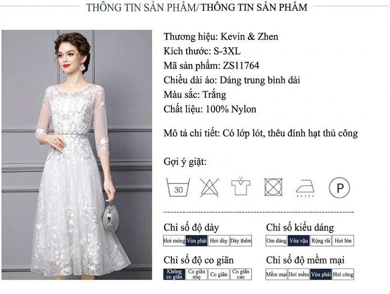 Váy liền thân Nữ Dáng Dài Thêu Hoa Đính Hạt Phong Cách Tiên Nữ Màu Trắng chi tiết 2