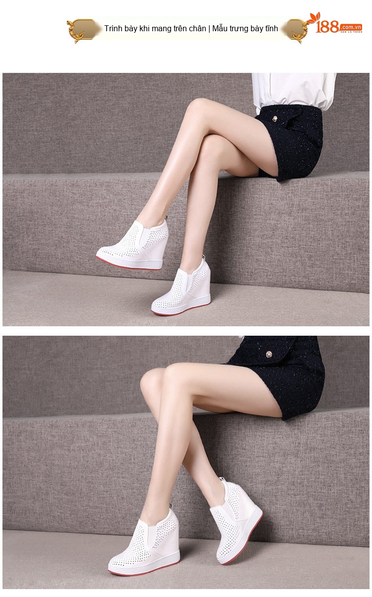 Giày Lười Nữ Đế Xuồng Chiều Cao 12cm Thoáng Khí Màu Trắng, Đen chi tiết 1