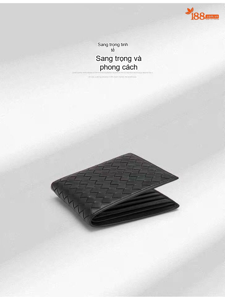 Ví Da Bò Dáng Ngang Dệt Sợi Thủ Công, Ví Đựng Thẻ Da Thật Phong Cách Doanh Nhân Màu Đen chi tiết 7
