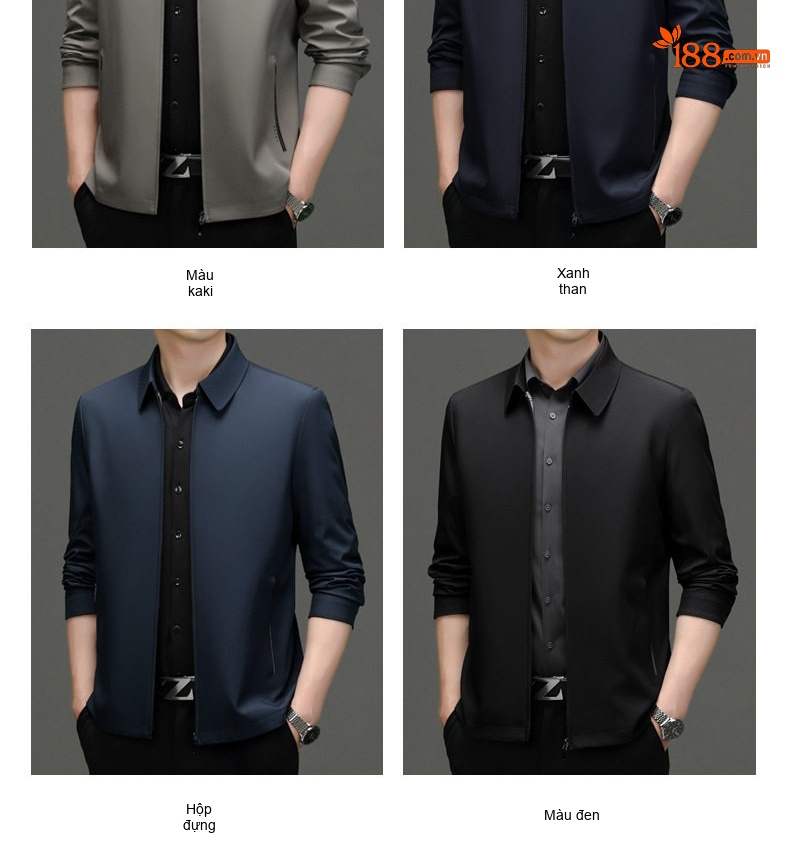 Áo Khoác Bomber Nam Cổ Bẻ Khóa Kéo Màu Đen, Xanh Navy, Xám chi tiết 9