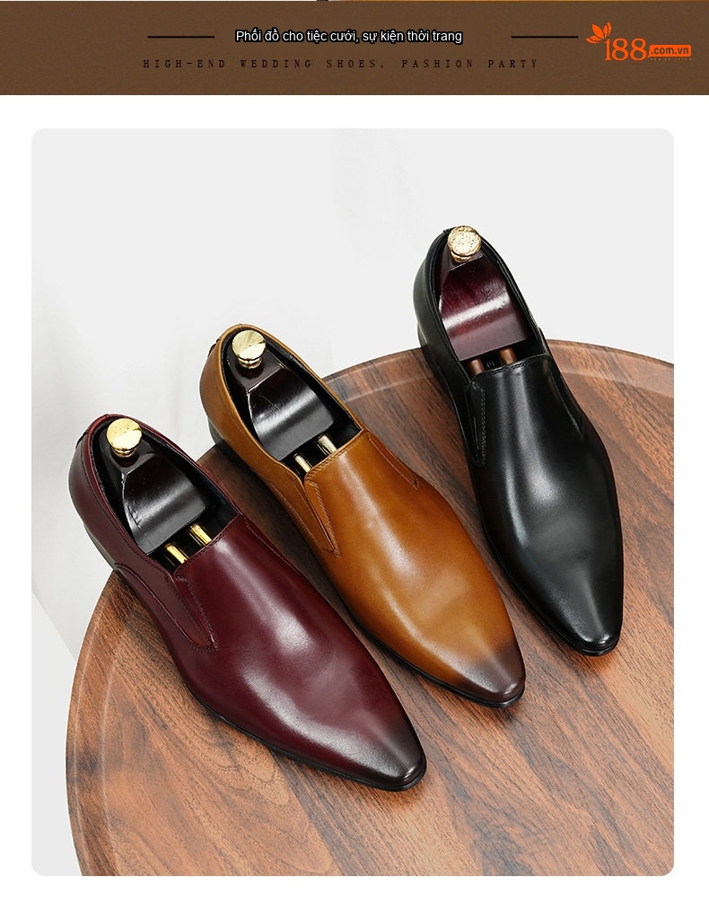 Giày Lười Nam Da Bò Chiều Cao Đế Khoảng 3cm Màu Đen, Nâu, Đỏ Rượu chi tiết 3