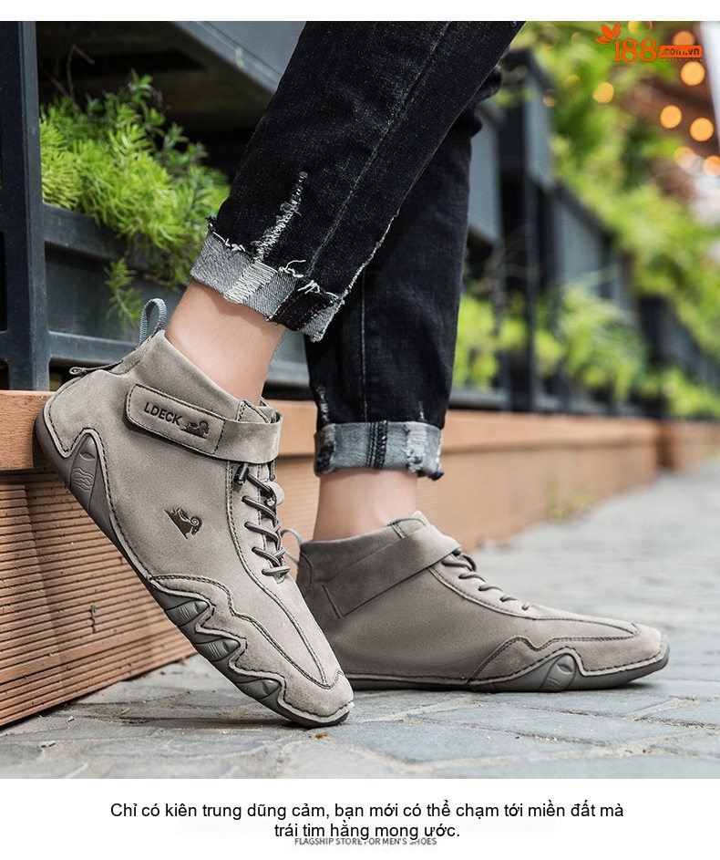 Giày Boot Martin Nam Cổ Cao Dây Buộc Da Mờ Phong Cách Thể Thao Chiều Cao Đế Khoảng 3cm Màu Be, Xám chi tiết 21
