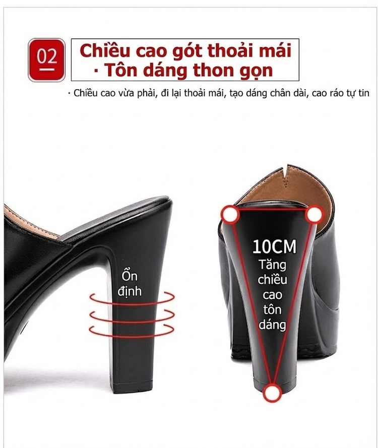 Dép Sục Nữ Hở Mũi Da Bò Đế Xuồng Quai Ngang Chiều Cao Đế 10cm Màu Đen, Trắng, Đỏ chi tiết 7