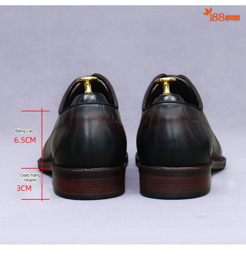Giày Tây Buộc Dây Nam Da Thật Chiều Cao Đế Khoảng 3cm Màu Nâu, Đen chi tiết 16