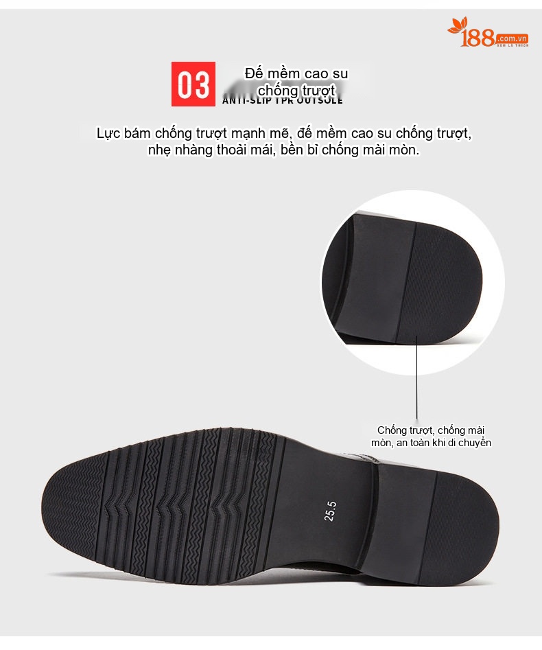 Giày Tây Buộc Dây Nam Da Bóng Chiều Cao Đế Khoảng 3cm Màu Đen, Nâu chi tiết 7