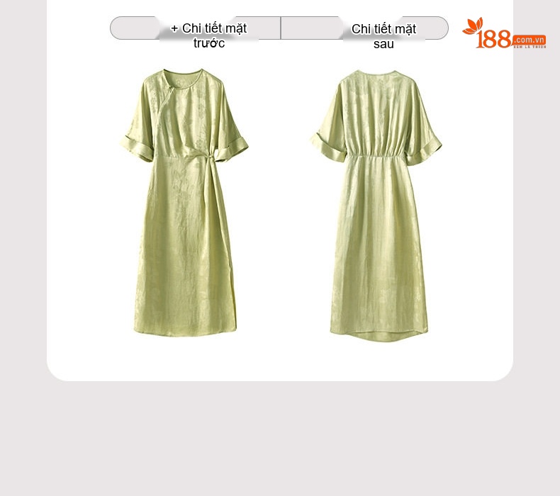 Váy Dáng Dài Nữ Lụa Gấm Thượng Hải Cách Tân Tay Lỡ Chiết Eo Màu Xanh Lá Cây Nhạt, Xanh Dương, Trắng Ngà chi tiết 3
