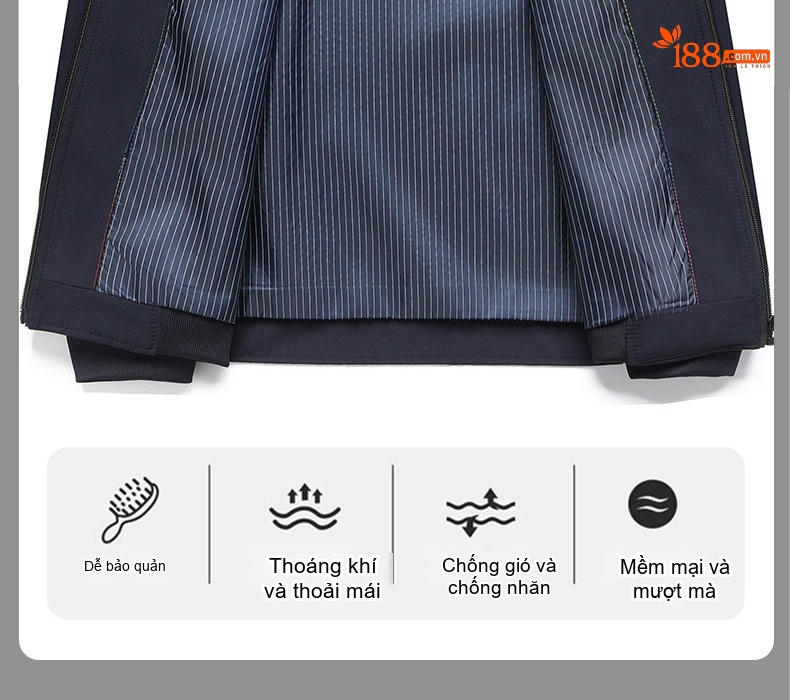Áo Khoác Nam Cổ Trụ Mỏng Phong Cách Doanh Nhân Màu Đen, Xanh Navy chi tiết 4