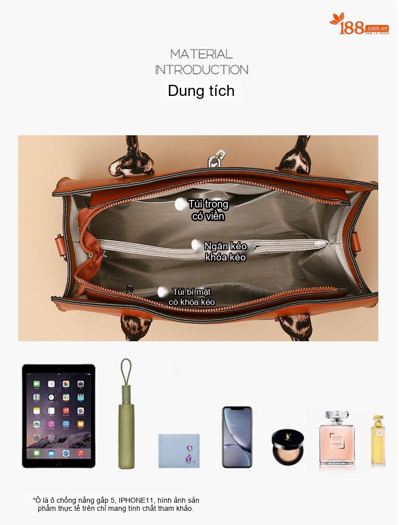 Bộ Túi Xách Nữ Đeo Vai Tay Cầm Họa Tiết Da Báo Da Bóng Sức Chứa Lớn Màu Nâu, Đen, Be, Vàng chi tiết 9