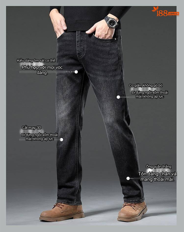 Quần Jean Nam Ống Đứng Co Giãn Vừa Vặn Phong Cách Retro Màu Xanh Denim chi tiết 37