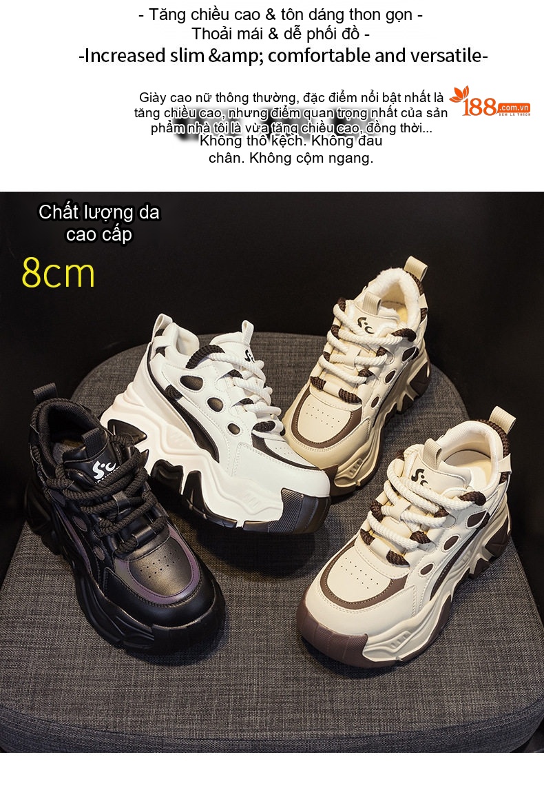 Giày Thể Thao Nữ Đế Xuồng Chiều Cao Đế Khoảng 5cm Phong Cách Ulzzang Màu Trắng, Đen, Kem... chi tiết 2