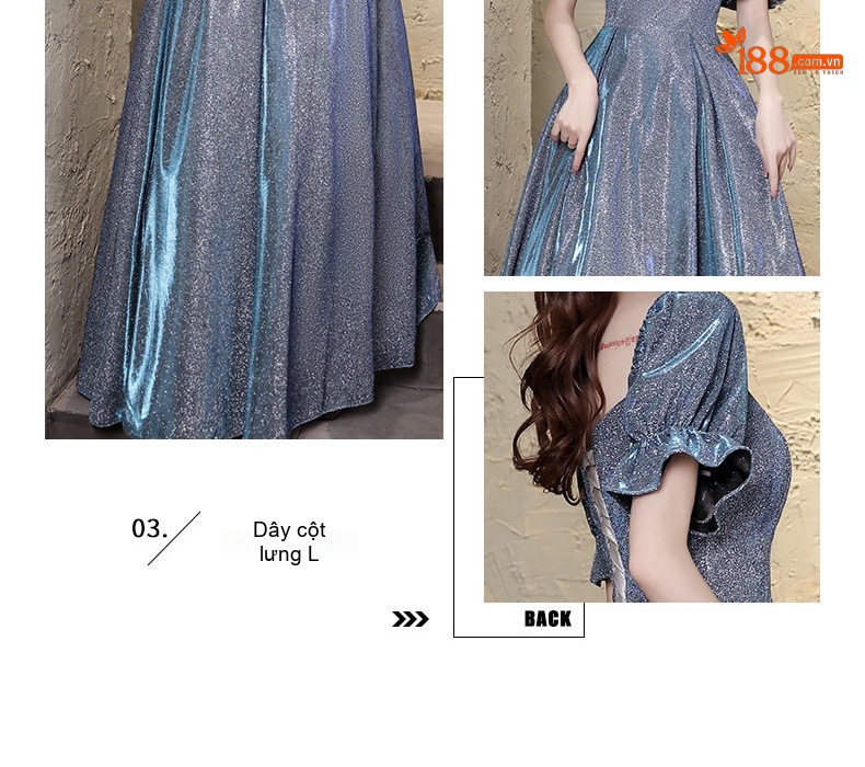 Váy Dạ Hội Dáng Dài Nữ Kiểu Pháp Phong Cách Ngôi Sao Lấp Lánh Dự Tiệc Màu Xanh Dương chi tiết 4