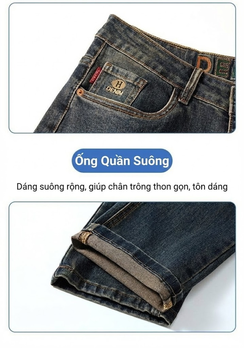 Quần Jean Nam Ống Đứng Co Giãn Phối Màu Xám Xi Măng chi tiết 4
