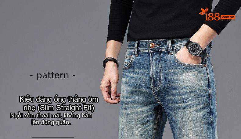 Quần Jeans Nam Ống Đứng Cao Cấp Dáng Ôm Vừa Vặn Màu Xanh Denim chi tiết 39