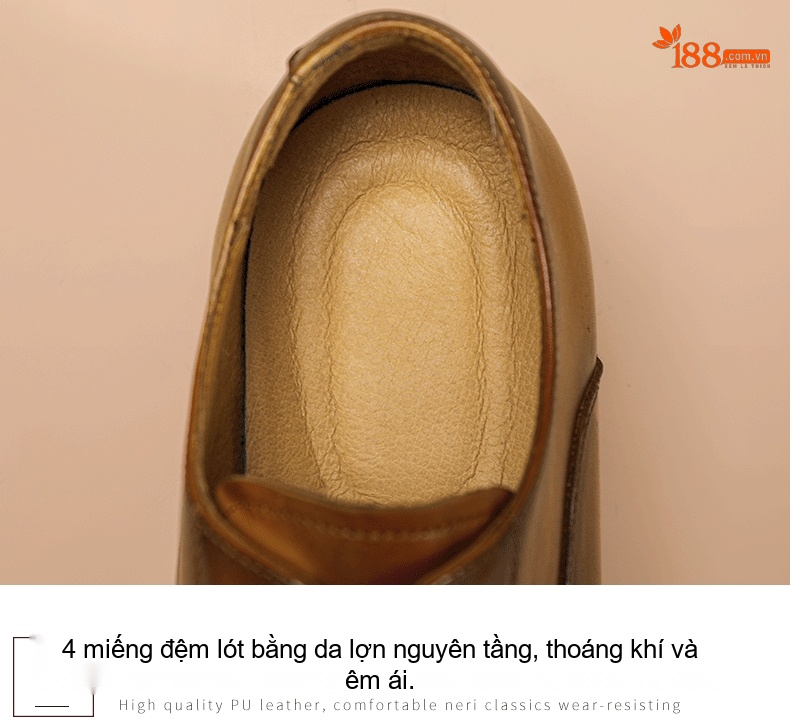 Giày Tây Buộc Dây Nam Da Bò Chiều Cao Đế Khoảng 3cm Màu Nâu chi tiết 7