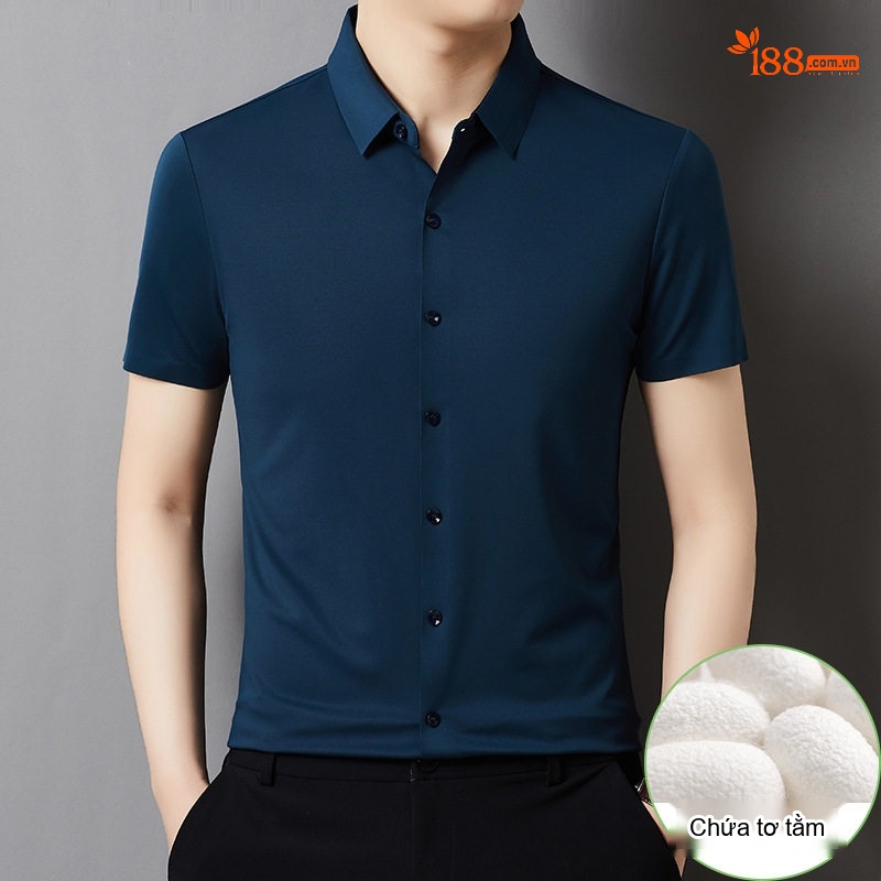 Áo Sơ Mi Nam Tay Ngắn Tơ Tằm Mùa Hè, Chống Nhăn, Dễ Phối Đồ Màu Hồng, Trắng, Xám, Đỏ...