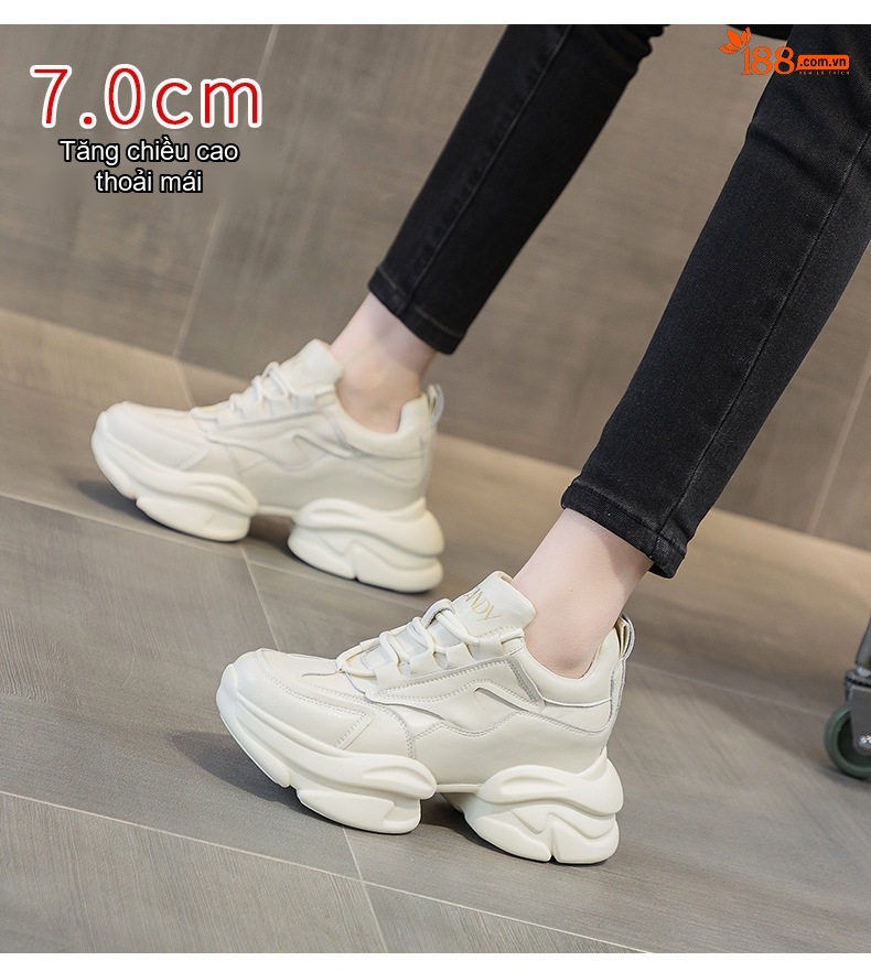Giày Thể Thao Nữ Da Thật Đế Dày Chiều Cao Đế Khoảng 5cm Màu Trắng chi tiết 13