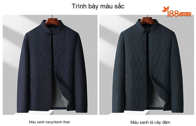 Áo Khoác Bông Nam Trung Niên Dáng Dài Vừa Cổ Trụ Chống Gió Giữ Ấm Màu Xanh Navy chi tiết 9