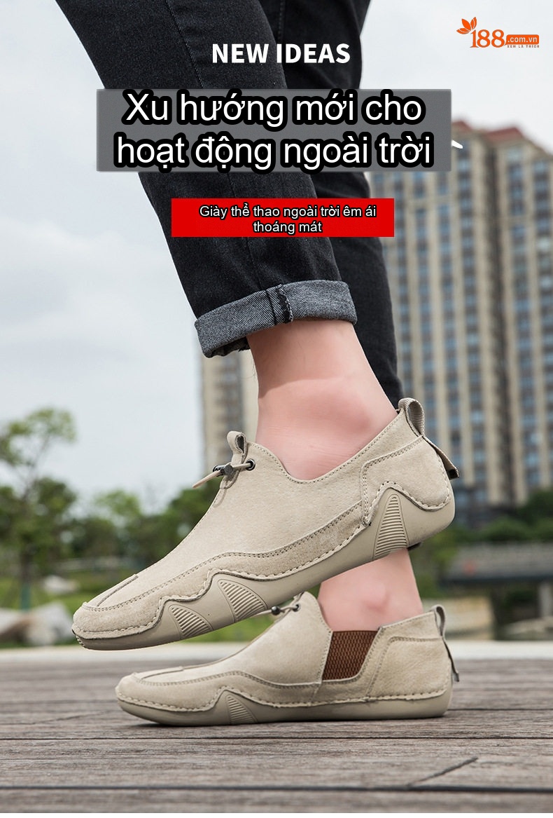 Giày Lười Nam Da Mờ Thoáng Khí Chiều Cao Đế Khoảng 2cm Màu Kem, Xám chi tiết 1