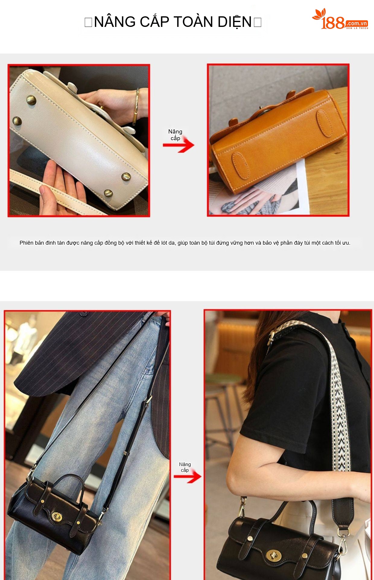 Túi Đeo Chéo Nữ Da Bò Mini Cầm Tay Retro Màu Nâu, Kem chi tiết 2