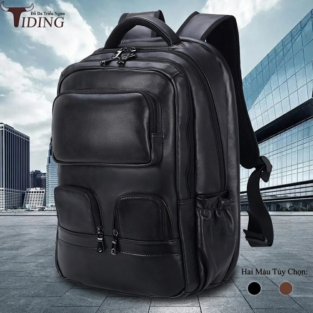 Balo Da Bò Đa Năng Du Lịch Ngoài Trời Đựng Laptop 17 Inch Màu Đen, Nâu
