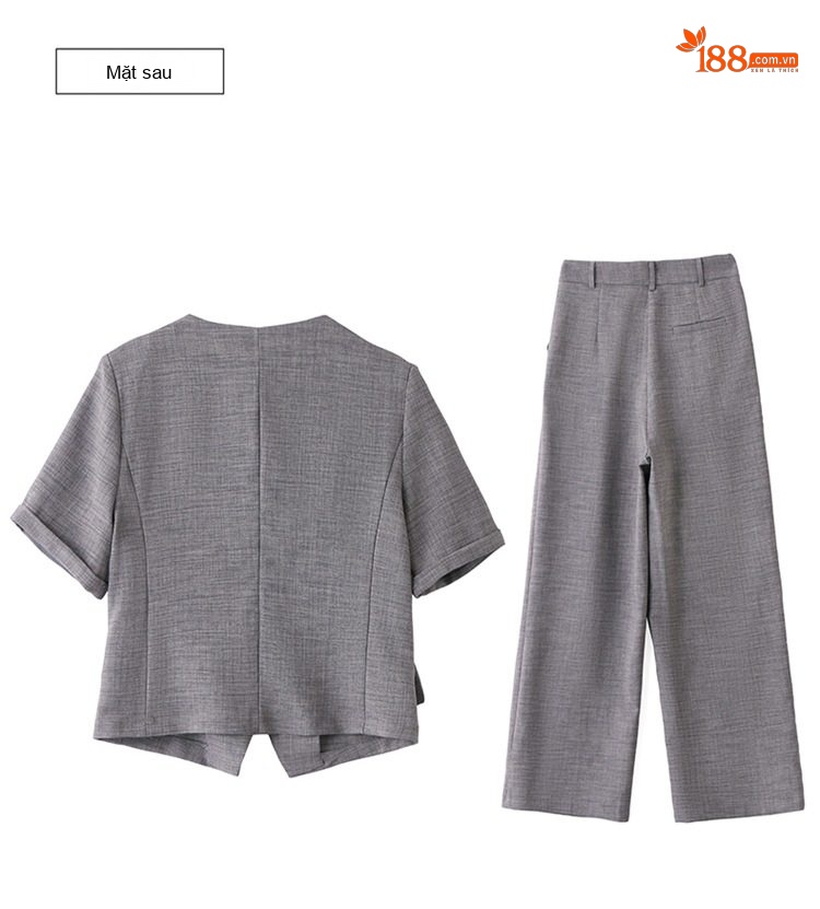 Bộ Quần Áo Nữ Cotton Linen Thiết Kế Áo Vest Tay Ngắn Quần Ống Rộng Phong Cách Thanh Lịch Màu Be, Xám chi tiết 28