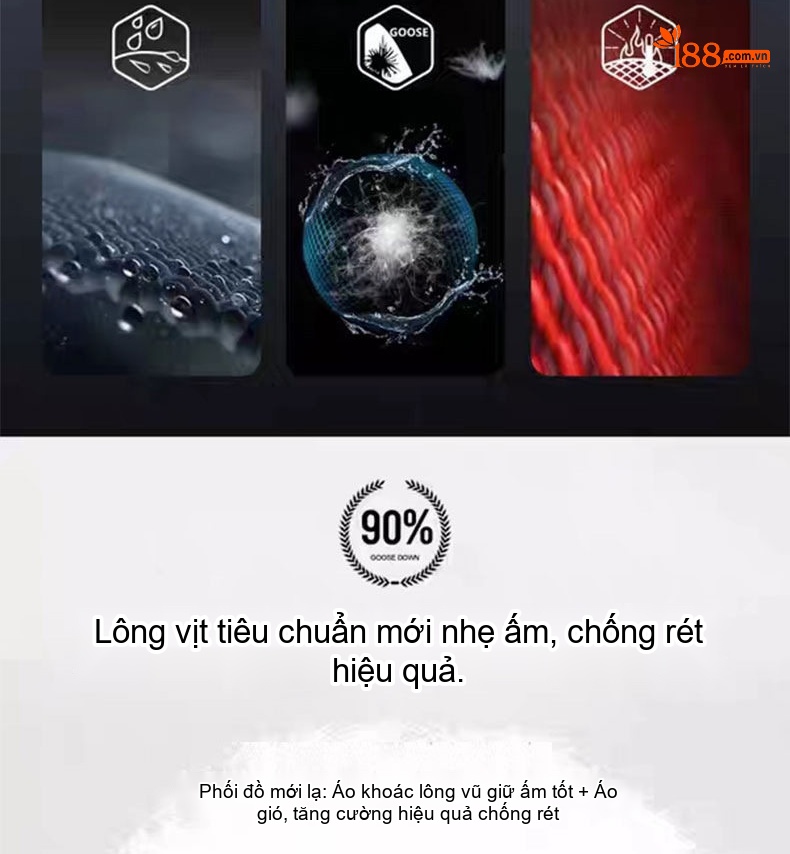 Áo Khoác Phao Nam Dáng Dài Lót Lông Vũ Trắng Tháo Rời Màu Đen, Xám chi tiết 2